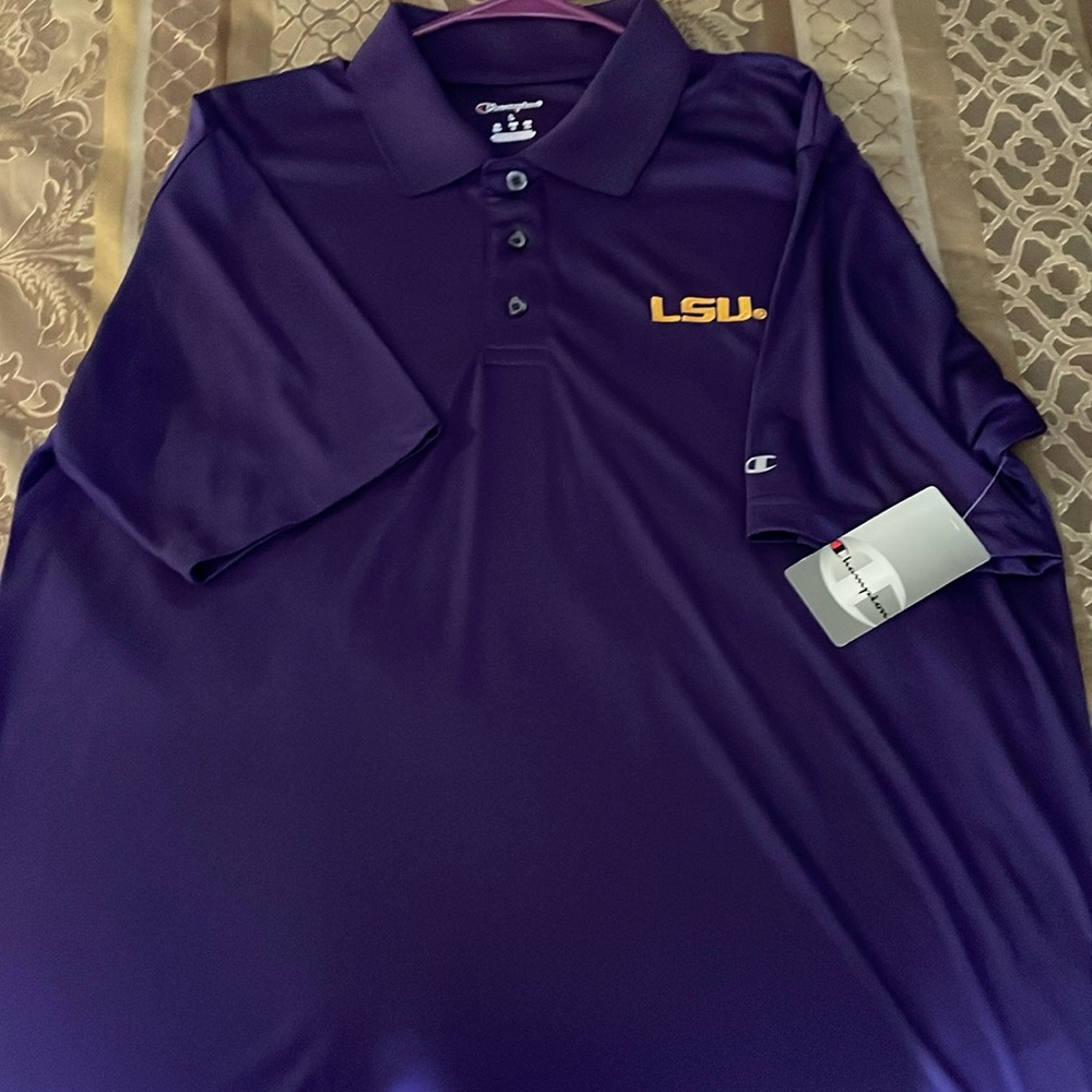 NWT Champion LSU 3 Button Polo Sz Large Embroidered Logo